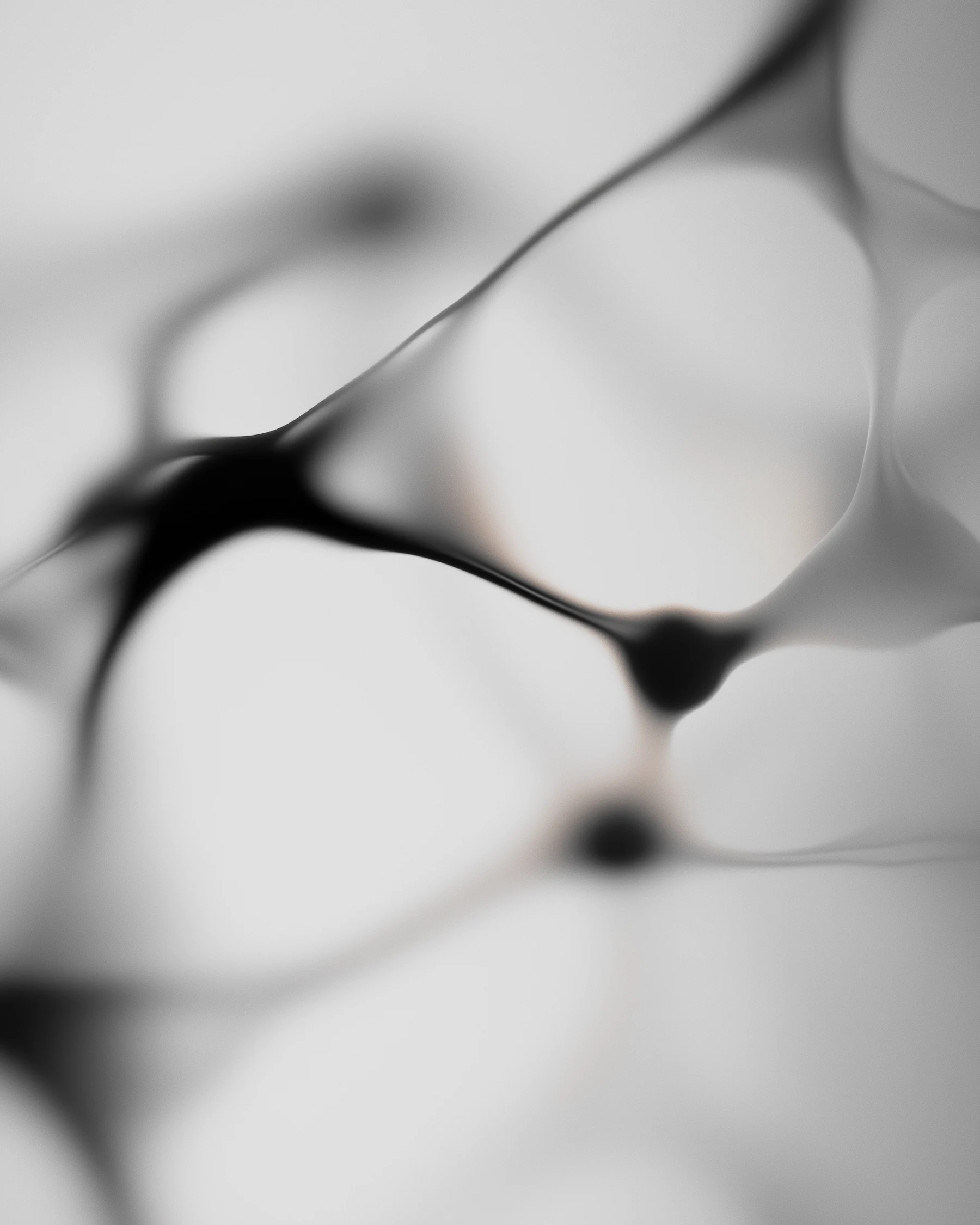 Arte em preto e branco com filamentos orgânicos que se conectam