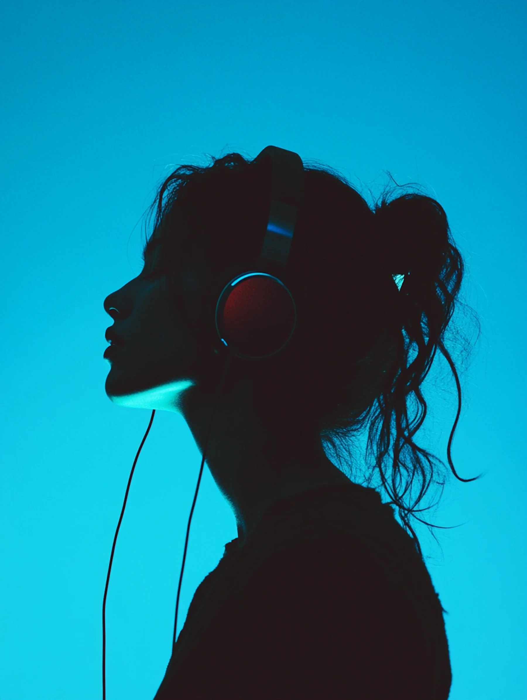 Silhueta de uma pessoa com fones de ouvido contra um fundo azul